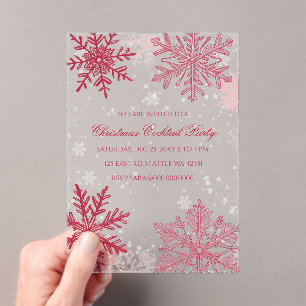 Invitations En Acrylique Élégant Snowflakes Rouge rose Cocktails de Noël