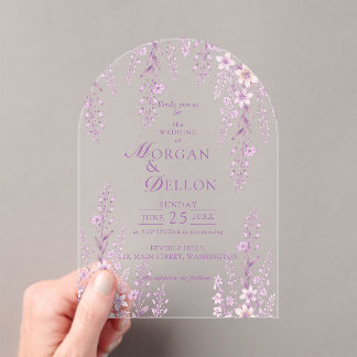 Invitations En Acrylique Elegant Soft Blush Lavender Floral Wedding
