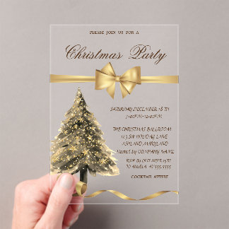 Invitations En Acrylique Elegant Stars Christmas Tree ,Bow, Christmas Party