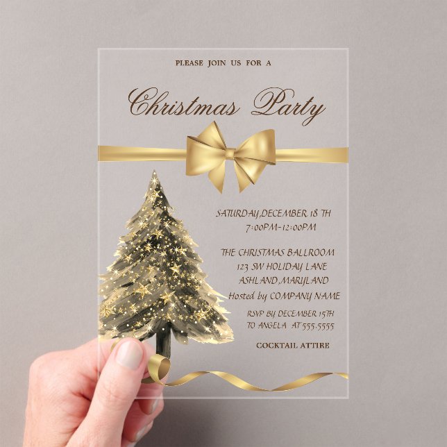 Invitations En Acrylique Elegant Stars Christmas Tree ,Bow, Christmas Party (In situ (ordinateur de poche))