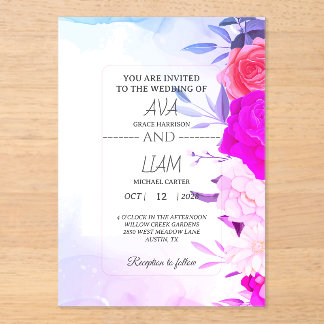 Invitations En Acrylique Elegant Turquoise Blue Floral Watercolor Wedding 