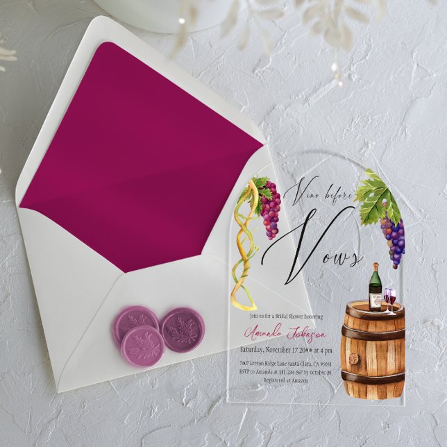 Invitations En Acrylique Élégant Vino avant Vows Winery Fête des mariées (Créateur téléchargé)