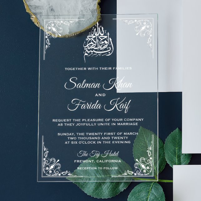 Invitations En Acrylique Elegant White Muslim Wedding (Créateur téléchargé)