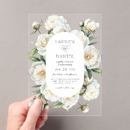 Invitations En Acrylique Elegant White Peonies Watercolor Floral Wedding
