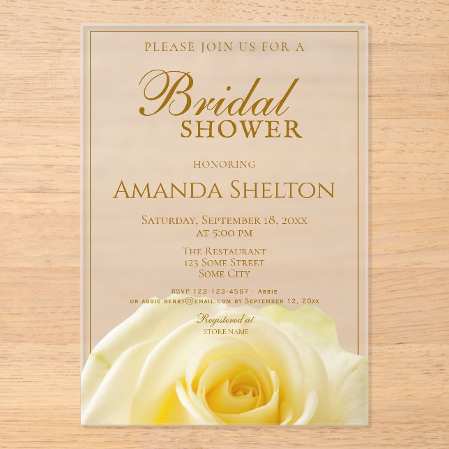 Invitations En Acrylique Elegant Yellow Rose Floral Bridal Shower (Recto)