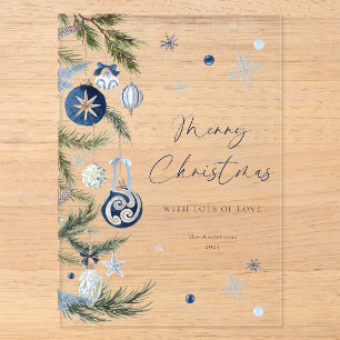 Invitations En Acrylique Elégante aquarelle bleu ornement de Noël