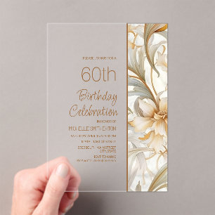 Invitations En Acrylique Elégante aquarelle Brown Florale 60e anniversaire