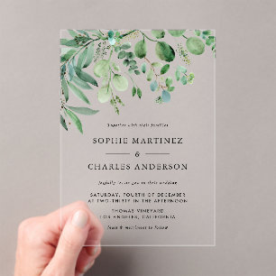 Invitations En Acrylique Elégante aquarelle Eucalyptus Mariage vert