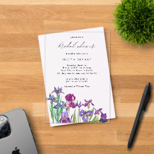 Invitations En Acrylique Elégante aquarelle Iris fleur nuptiale douche
