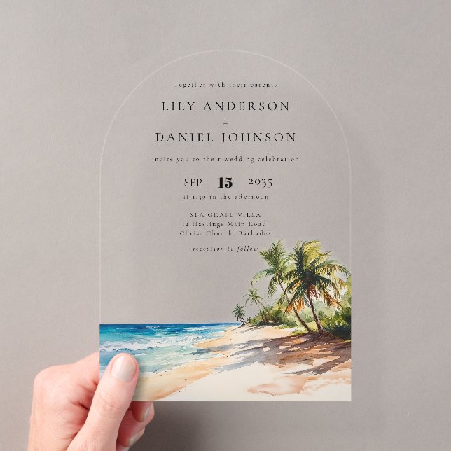 Invitations En Acrylique Elégante aquarelle Tropical Beach Wedding Arch (In situ (ordinateur de poche))