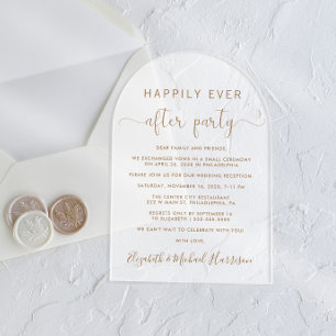 Invitations En Acrylique Elégante Arche de Script Or Réception de mariage F