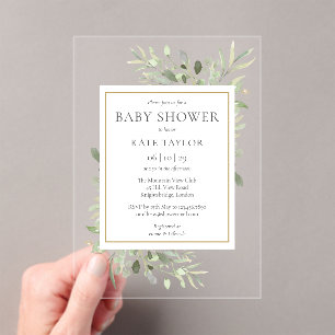 Invitations En Acrylique Élégante Baby Shower Sprinkle Aquarelle Verdure