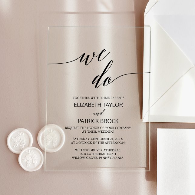 Invitations En Acrylique Élégante Calligraphie Classique Unique Nous faison (Elegant Calligraphy Classic Unique We Do Wedding Acrylic Invitations)