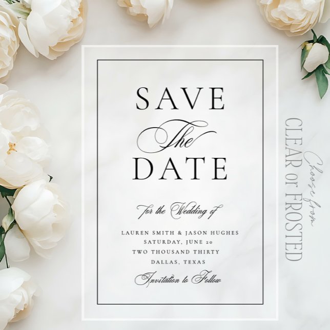 Invitations En Acrylique Élégante calligraphie Mariage classique Enregistre (Créateur téléchargé)