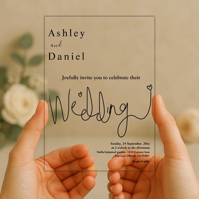 Invitations En Acrylique Élégante calligraphie Noir et blanc Mariage modern (Créateur téléchargé)