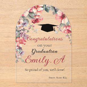 Invitations En Acrylique Élégante carte de graduation florale - Personnalis