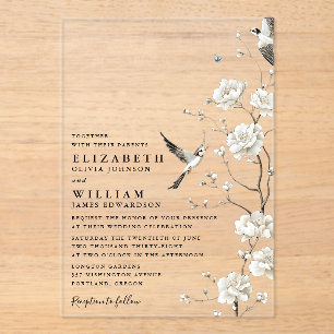 Invitations En Acrylique Elégante Chinoiserie Blanche Floral Garden Mariage