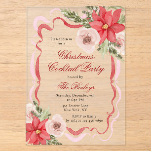 Invitations En Acrylique Élégante coquette Floral Noël Cocktail Party