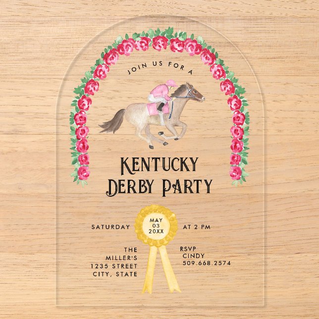 Invitations En Acrylique Élégante course de cheval Derby Party (Recto)