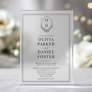 Invitations En Acrylique Élégante crête Noir & Blanc Mariage moderne