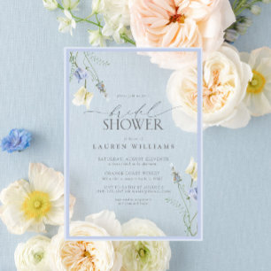 Invitations En Acrylique Élégante Douche de Mariée Fleur Sauvage Bleu Pouss