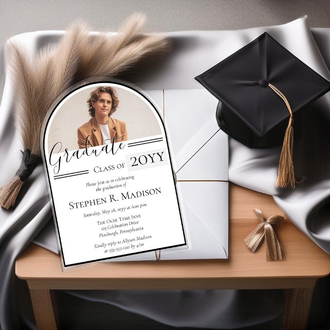 Invitations En Acrylique Élégante Fête de Graduation Photo Arché (Elegant Arched Photo Graduation Party Acrylic Invitations)
