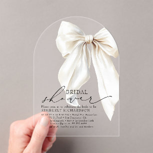 Invitations En Acrylique Elégante Fête des mariées blanche Bow Crème chic