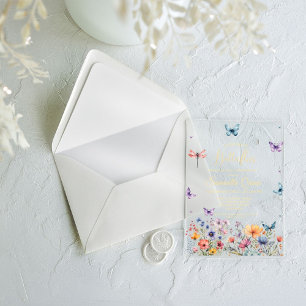 Invitations En Acrylique Elégante Fête des mariées de papillons aquarelle
