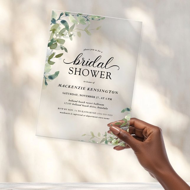 Invitations En Acrylique Elégante Fête des mariées de verdure botanique (Elegant Botanical Greenery Bridal Shower Acrylic Invitations)