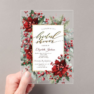 Invitations En Acrylique Élégante Fête des mariées d'hiver Poinsettia