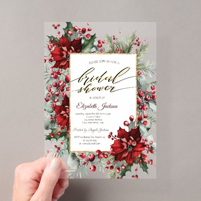 Invitations En Acrylique Élégante Fête des mariées d'hiver Poinsettia (In situ (ordinateur de poche))