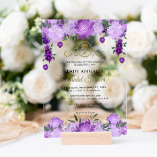 Invitations En Acrylique Élégante Fête des mariées florale violette victori