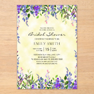 Invitations En Acrylique Élégante Fête des mariées jaune florale violet