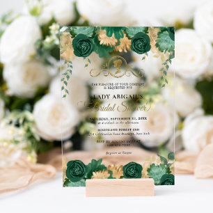 Invitations En Acrylique Élégante Fête des mariées victorienne Emerald Flor