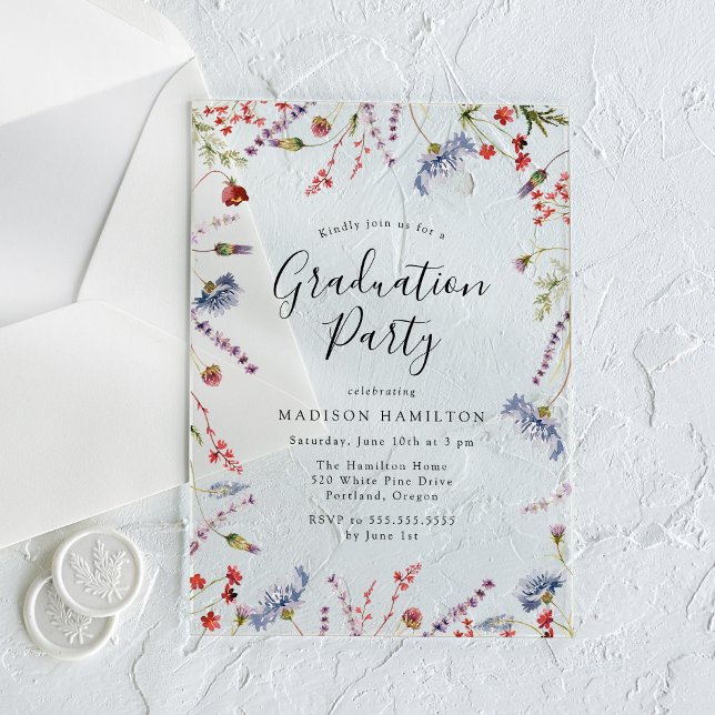 Invitations En Acrylique Élégante fête Fleur sauvage de printemps (Créateur téléchargé)