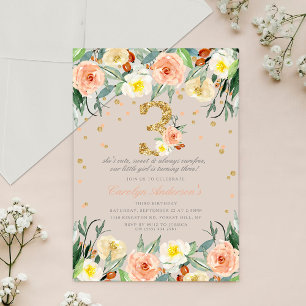 Invitations En Acrylique Elégante Floral Girls 3e anniversaire
