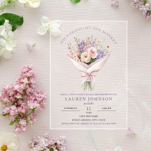 Invitations En Acrylique Élégante Fraîche sur le Marché Florale Shower de M