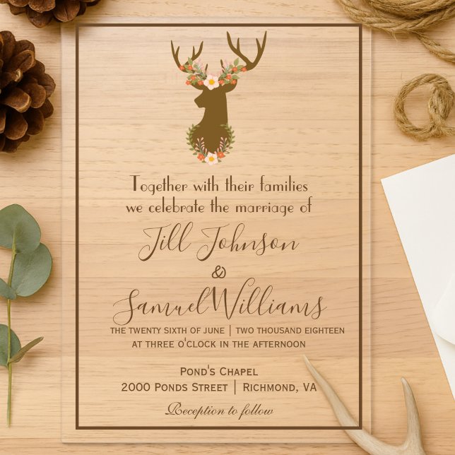 Invitations En Acrylique Élégante Grange inspirée de Floral Antler Motive (Créateur téléchargé)