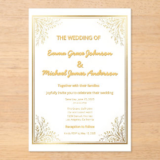 Invitations En Acrylique Élégante huile classique d'or