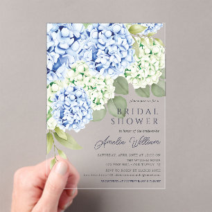Invitations En Acrylique Elégante Hydrangée Bleue Douche nuptiale Invitatio