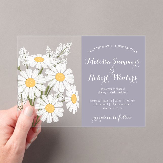 Invitations En Acrylique Élégante Mariage de marguerites blanches Bouquet L (In situ (ordinateur de poche))