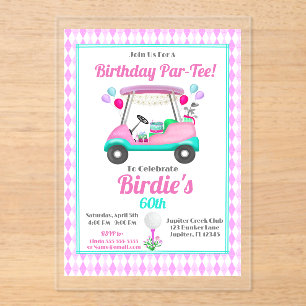 Invitations En Acrylique Élégante partie de golf féminin Panier Anniversair