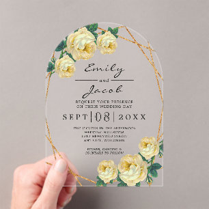 Invitations En Acrylique Elégante Parties scintillant or Géométrique Jaune 