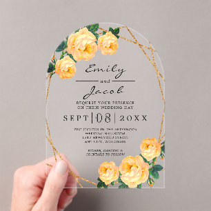 Invitations En Acrylique Elégante Parties scintillant Or Géométrique Orange