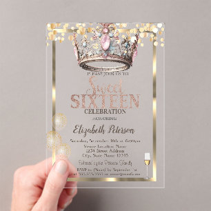 Invitations En Acrylique Élégante Princesse Couronne Balloons Frame Sweet 1