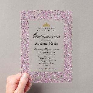 Invitations En Acrylique Élégante Quinceañera 15e Anniversaire Rose