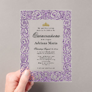 Invitations En Acrylique Élégante Quinceanera 15e Anniversaire Violet