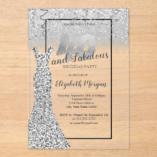 Invitations En Acrylique Elégante robe de Parties scintillant en argent 40e