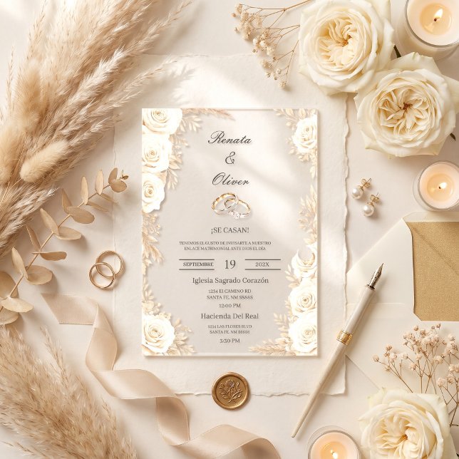 Invitations En Acrylique Élégante Rose d'Ivoire en Acrylique pour Mariage E (Créateur téléchargé)