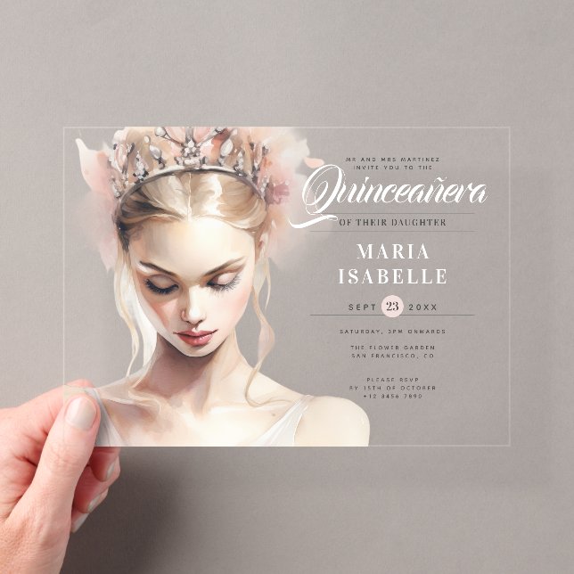 Invitations En Acrylique Élégante Soirée Anniversaire Chic Blush Rose Quinc (In situ (ordinateur de poche))
